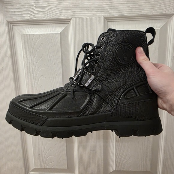 Polo Ralph Lauren Black Leather Lace Up Waterproof Oslo Low Ankle Boots Size 12D - Picture 6 of 8